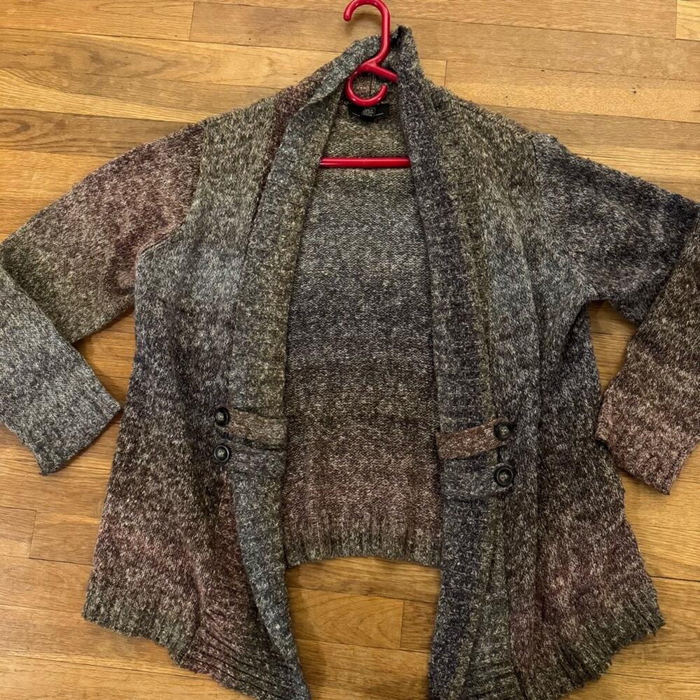 AGB gray plum open front cowl neck long sleeve sweater tunic top size 1X
b58